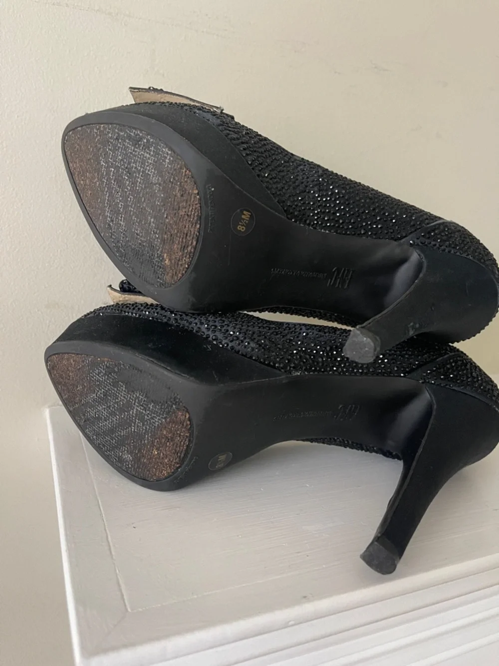 INC International Concepts Black Rhinestone Bow Platform Pumps Size 8.5